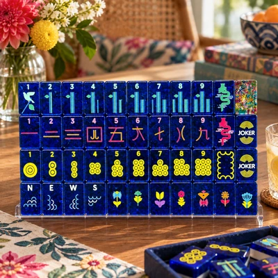 Electric Blue Mosaic Mahjong tiles arranged in a full display