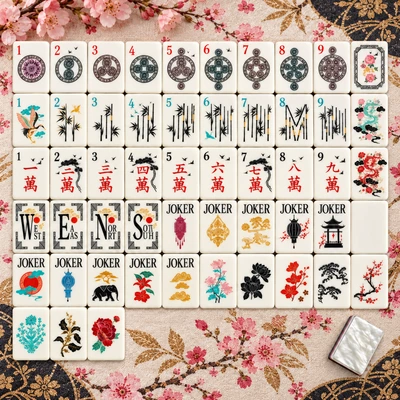 Pearl Crane Garden American Mahjong Tiles