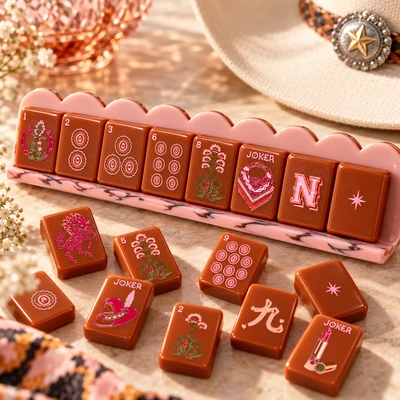 Terracotta Western Mahjong Tiles on Rack