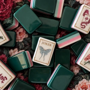 Emerald Fig Garden Mahjong tiles showing layered acrylic backs