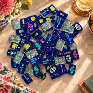 Electric Blue Mosaic American Mahjong Tiles