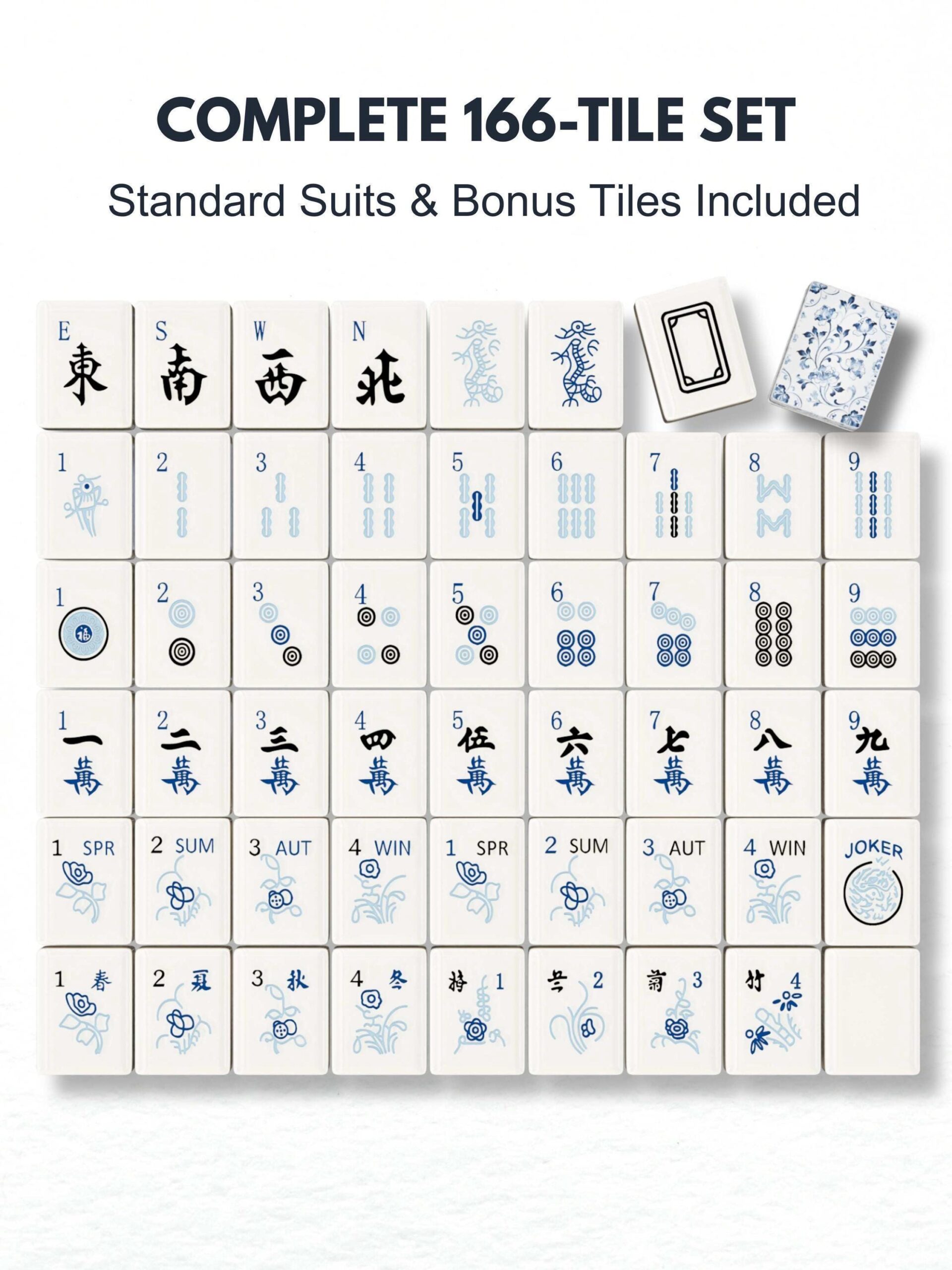 Blue Porcelain Floral Mahjong Tiles detail view 3