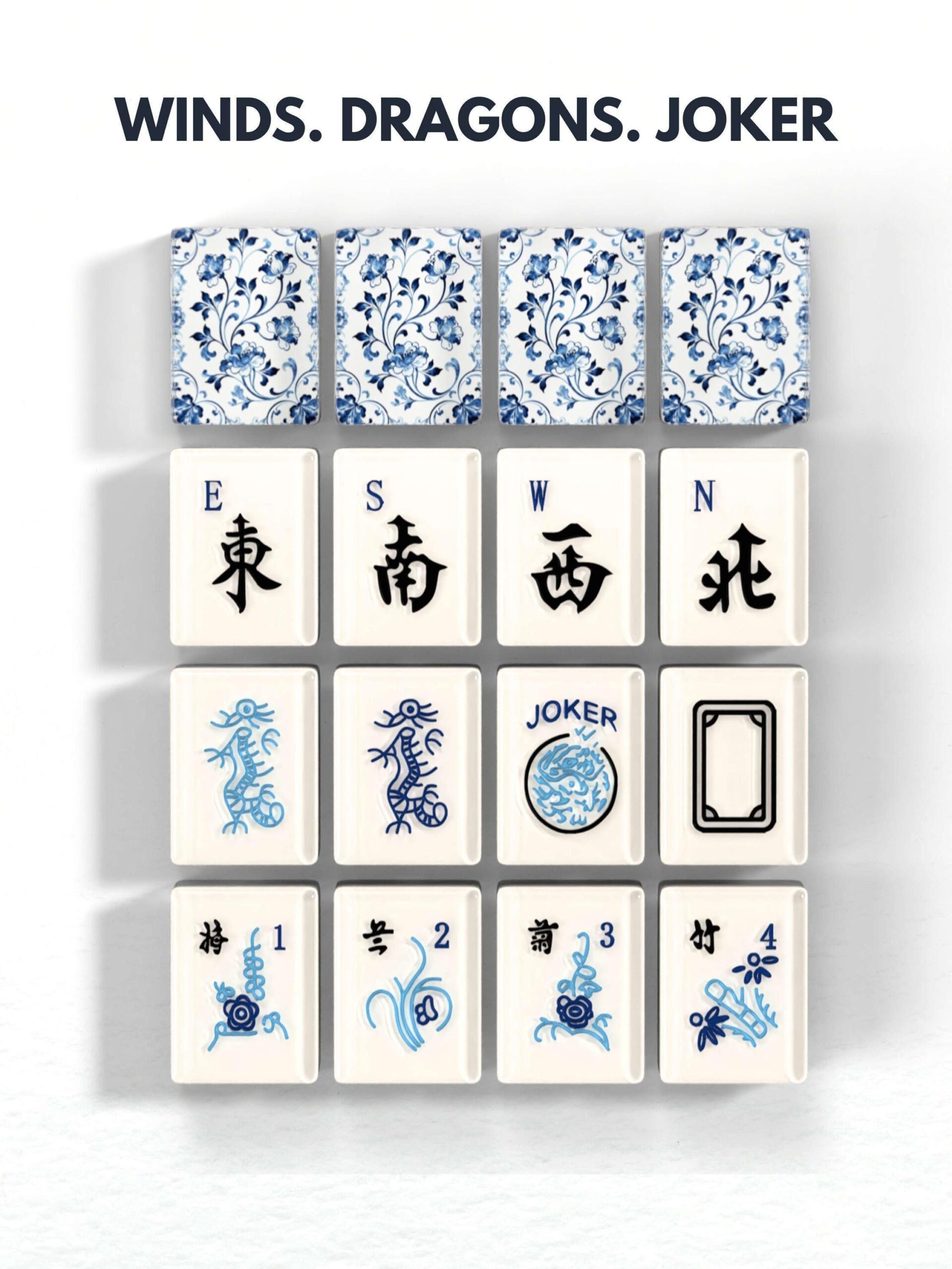 Blue Porcelain Floral Mahjong Tiles detail view 4