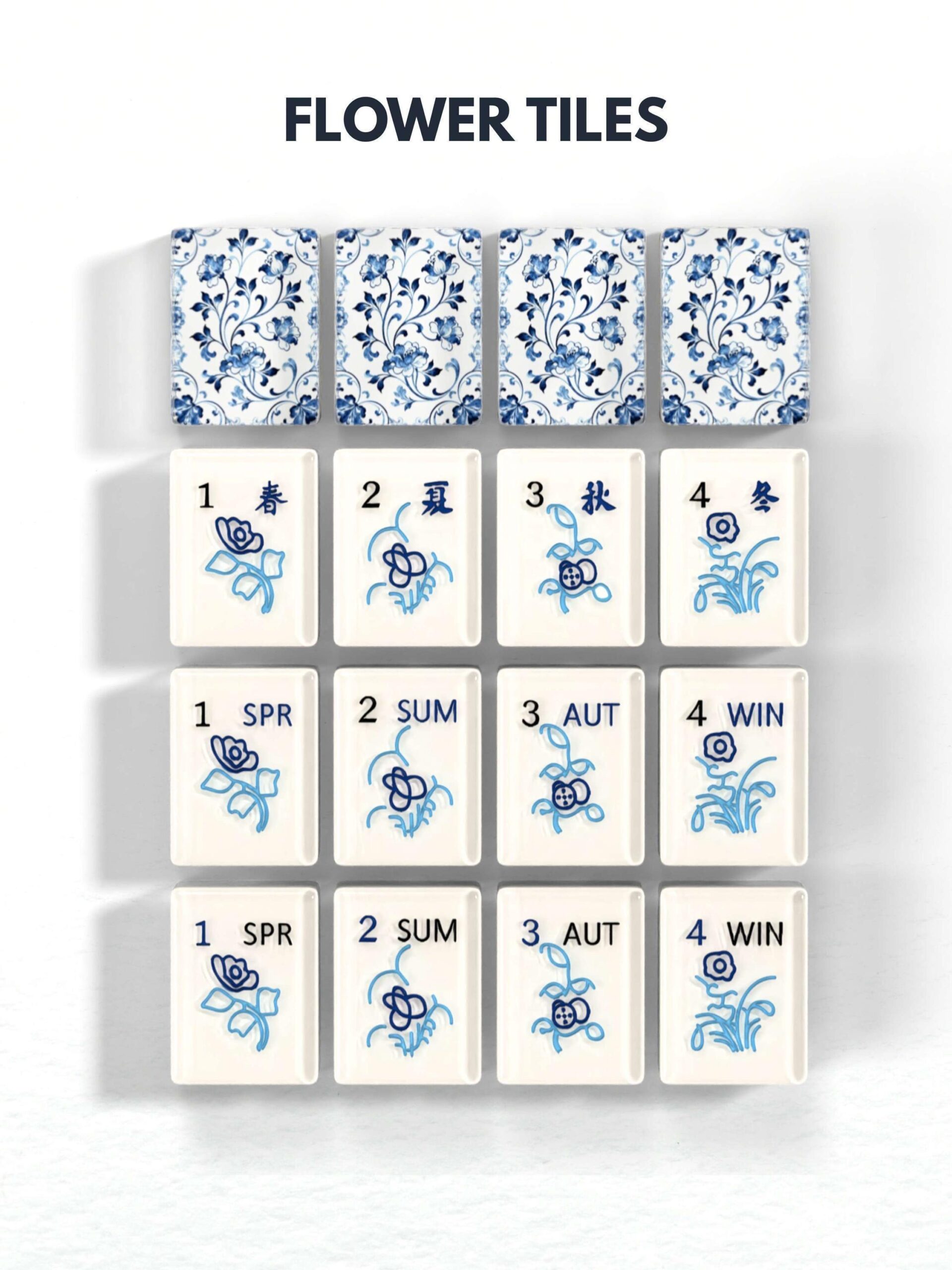 Blue Porcelain Floral Mahjong Tiles detail view 5