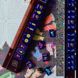 Electric Blue Mosaic American Mahjong set arranged for play