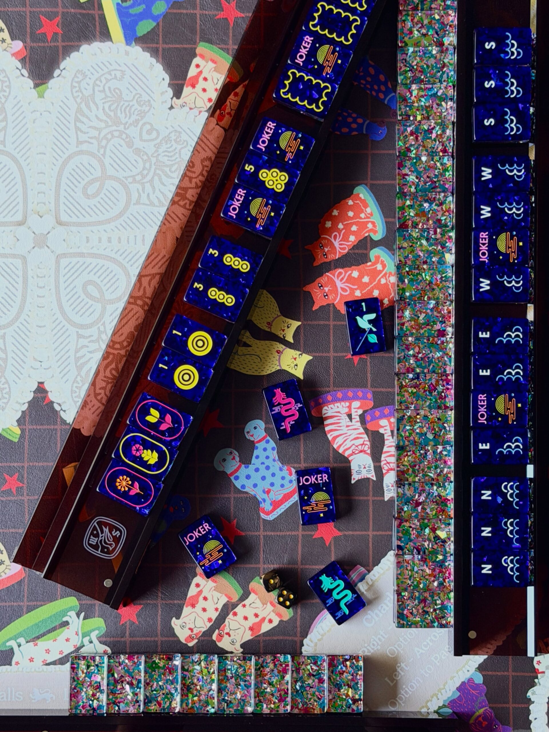 Electric Blue Mosaic American Mahjong set arranged for play