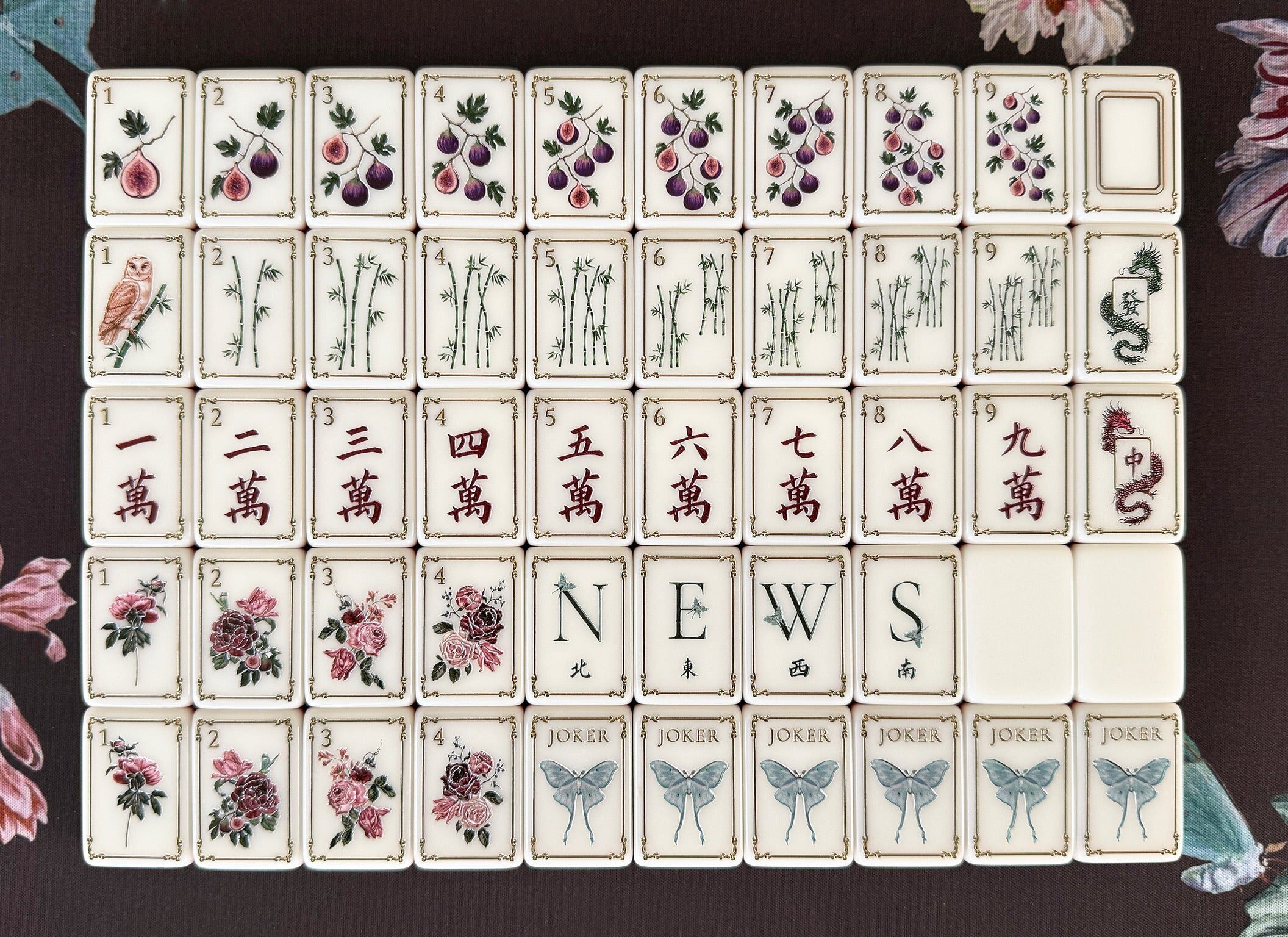 Complete Emerald Fig Garden American Mahjong tile set