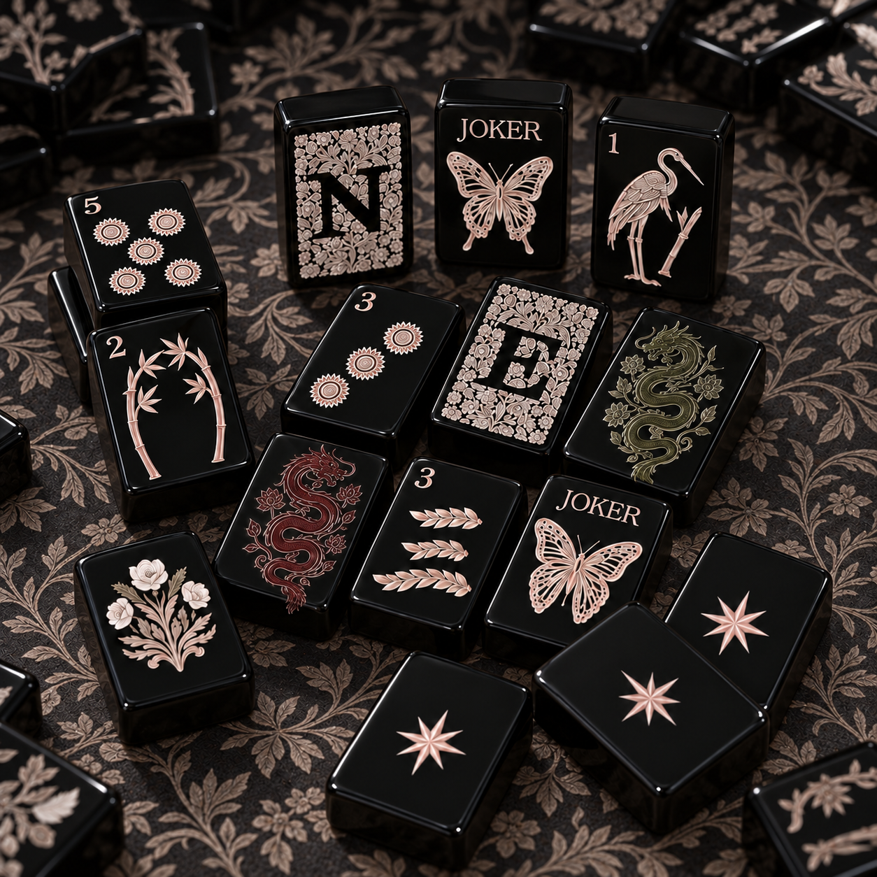 Obsidian Butterfly Mahjong Tile Details