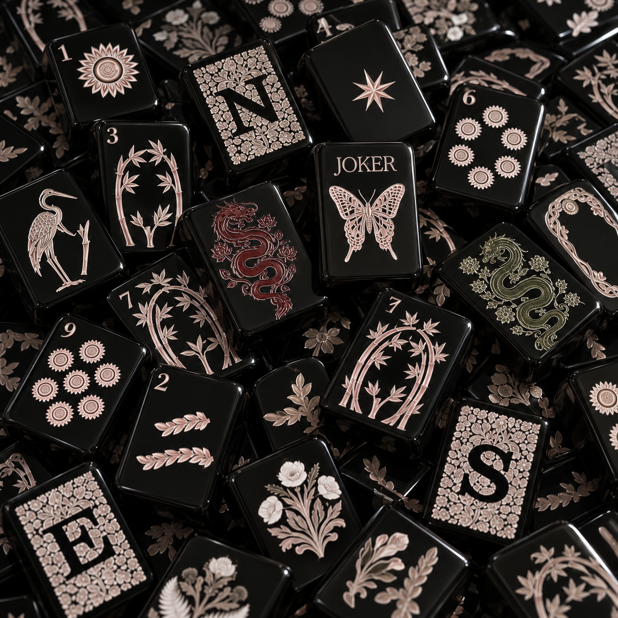 Obsidian Butterfly American Mahjong Tiles