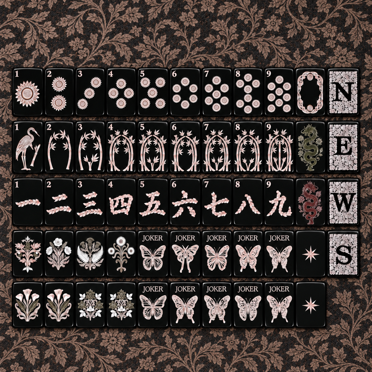 Obsidian Butterfly Mahjong Tile Set