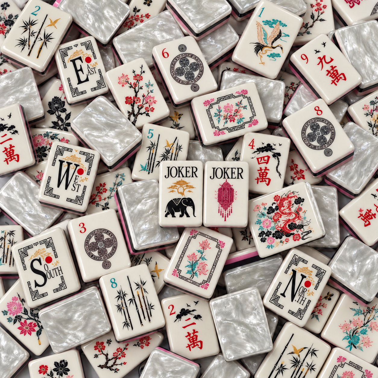 Pearl Crane Garden Mahjong Tiles in Play