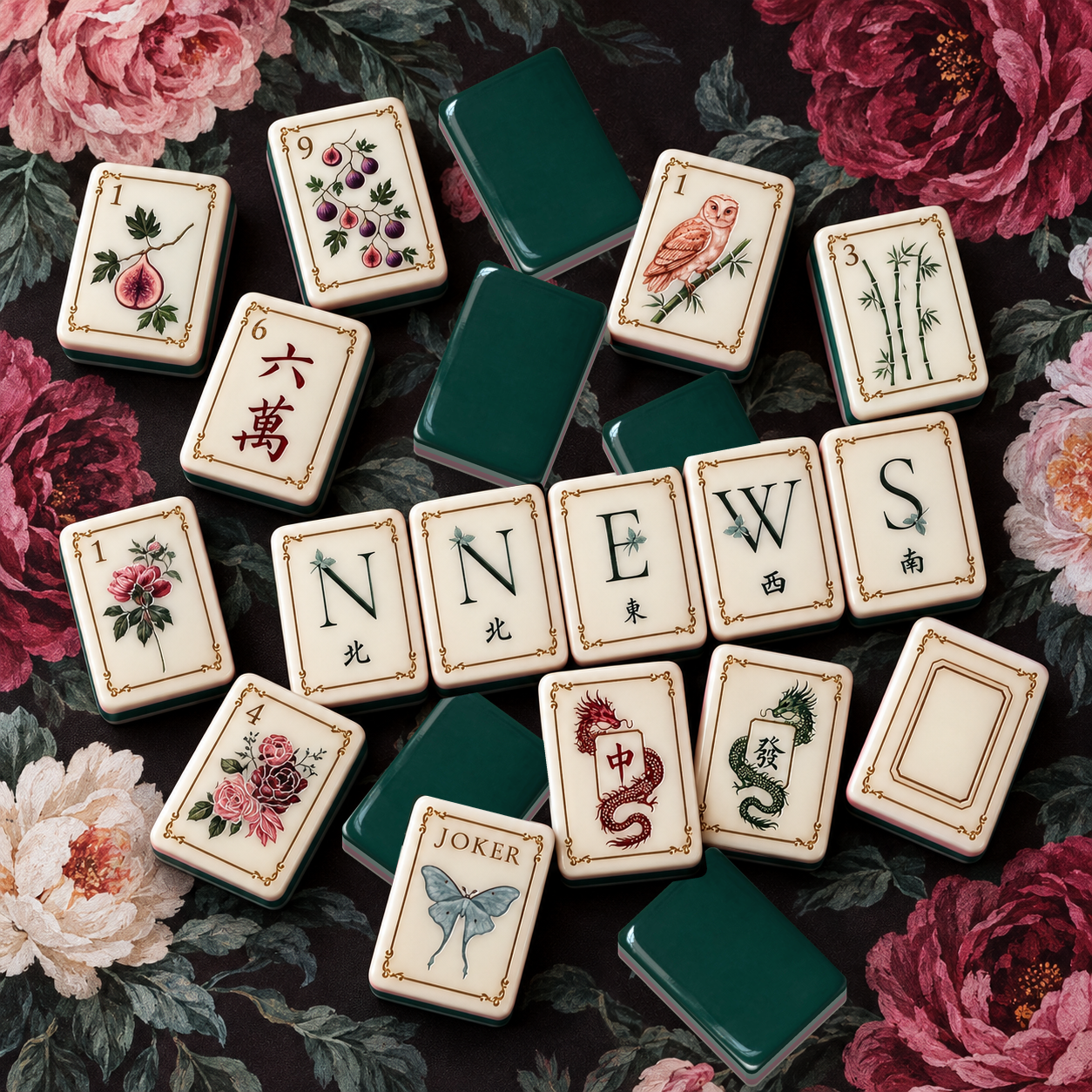 Emerald Fig Garden American Mahjong Tiles
